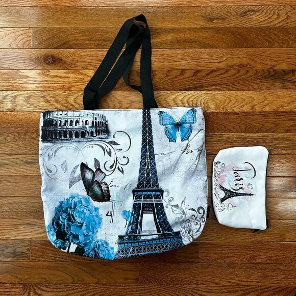NWOT ICOLOR Paris Tote Bag and Pouch Combo - Beach Grocery Shopping Reusable - Picture 1 of 10